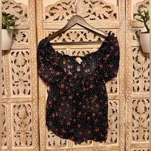 Sezane Black Floral Blouse